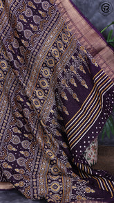 Eggplant Violet Diamond Viscose Dola Silk Saree